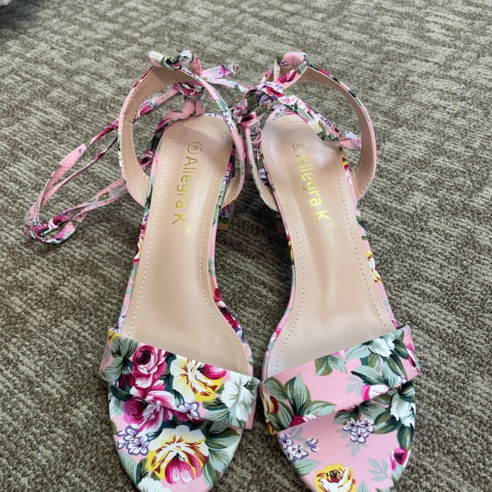 Allegra K Pink Floral Sandals with Ankle Straps